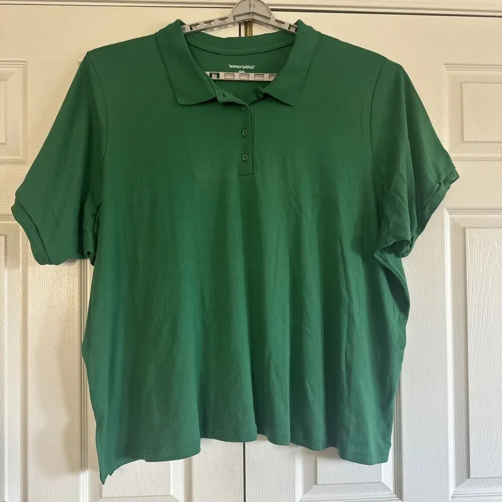 Woman Within Womens Polo Shirt Plus Sz 6X Green Casual Corp Core Preppy Academia